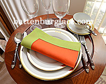 Multicolor Hemstitch Napkins. Flame Orange with Macaw Green